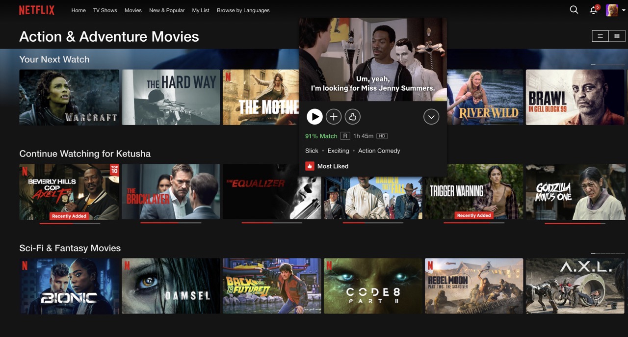 netflix home screen action and adventure